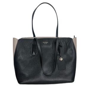 Kate Spade New York Margaux Large Satchel Black & Warm Taupe Embossed Leather